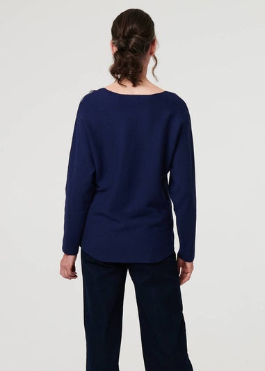 Izabel London Navy Sparkly Embellished Long Sleeve Knit Top