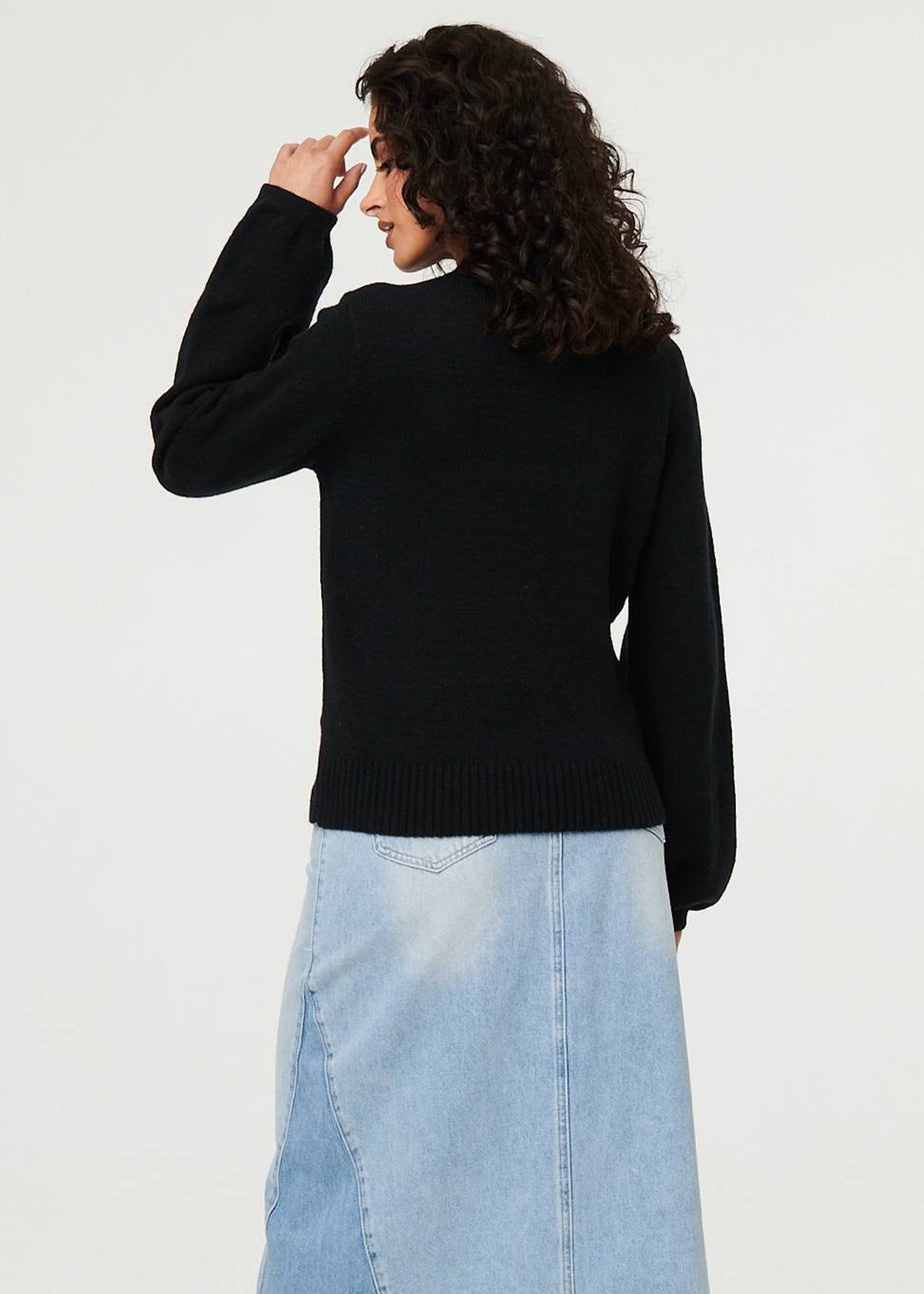 Izabel London Black Embroidered Detail Long Sleeve Jumper