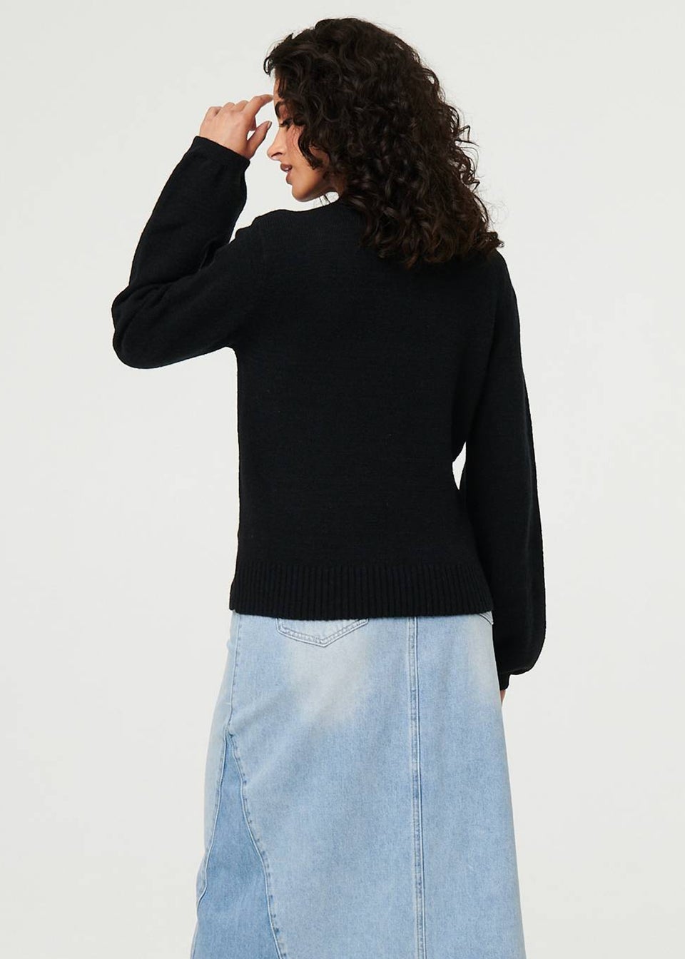 Izabel London Black Embroidered Detail Long Sleeve Jumper