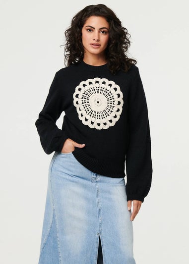 Izabel London Black Embroidered Detail Long Sleeve Jumper