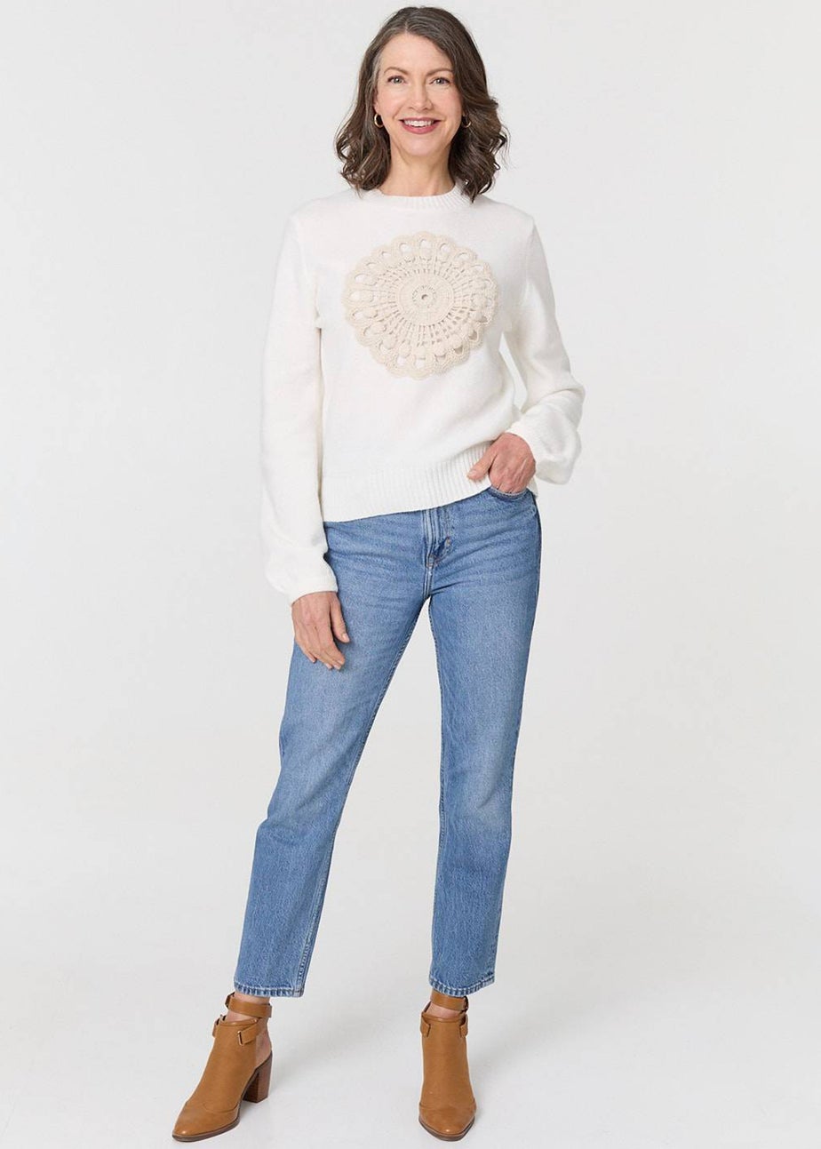 Izabel London White Embroidered Detail Long Sleeve Jumper