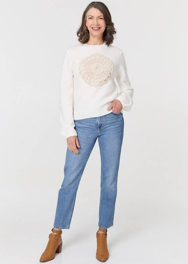 Izabel London White Embroidered Detail Long Sleeve Jumper