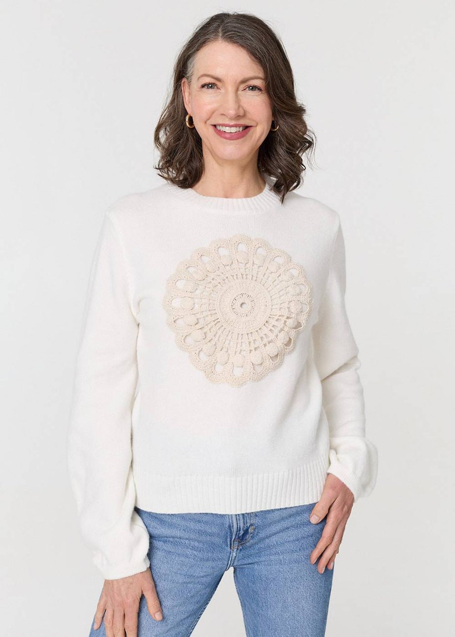 Izabel London White Embroidered Detail Long Sleeve Jumper
