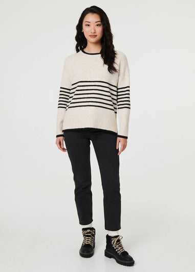 Izabel London Cream Striped Relaxed Long Sleeve Jumper