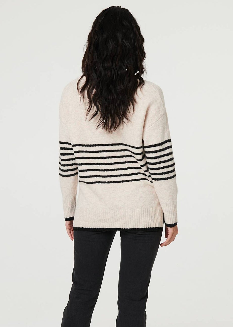 Izabel London Cream Striped Relaxed Long Sleeve Jumper