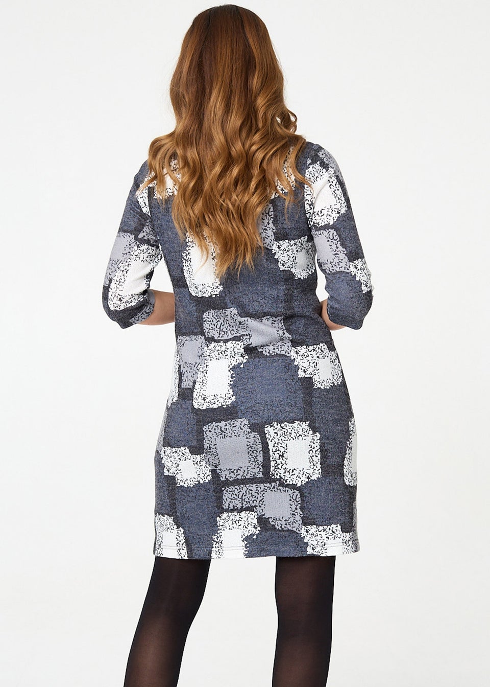 Izabel London Grey Printed 3/4 Sleeve Short Shift Dress