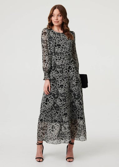 Izabel London Black Printed Semi Sheer Layer Maxi Dress