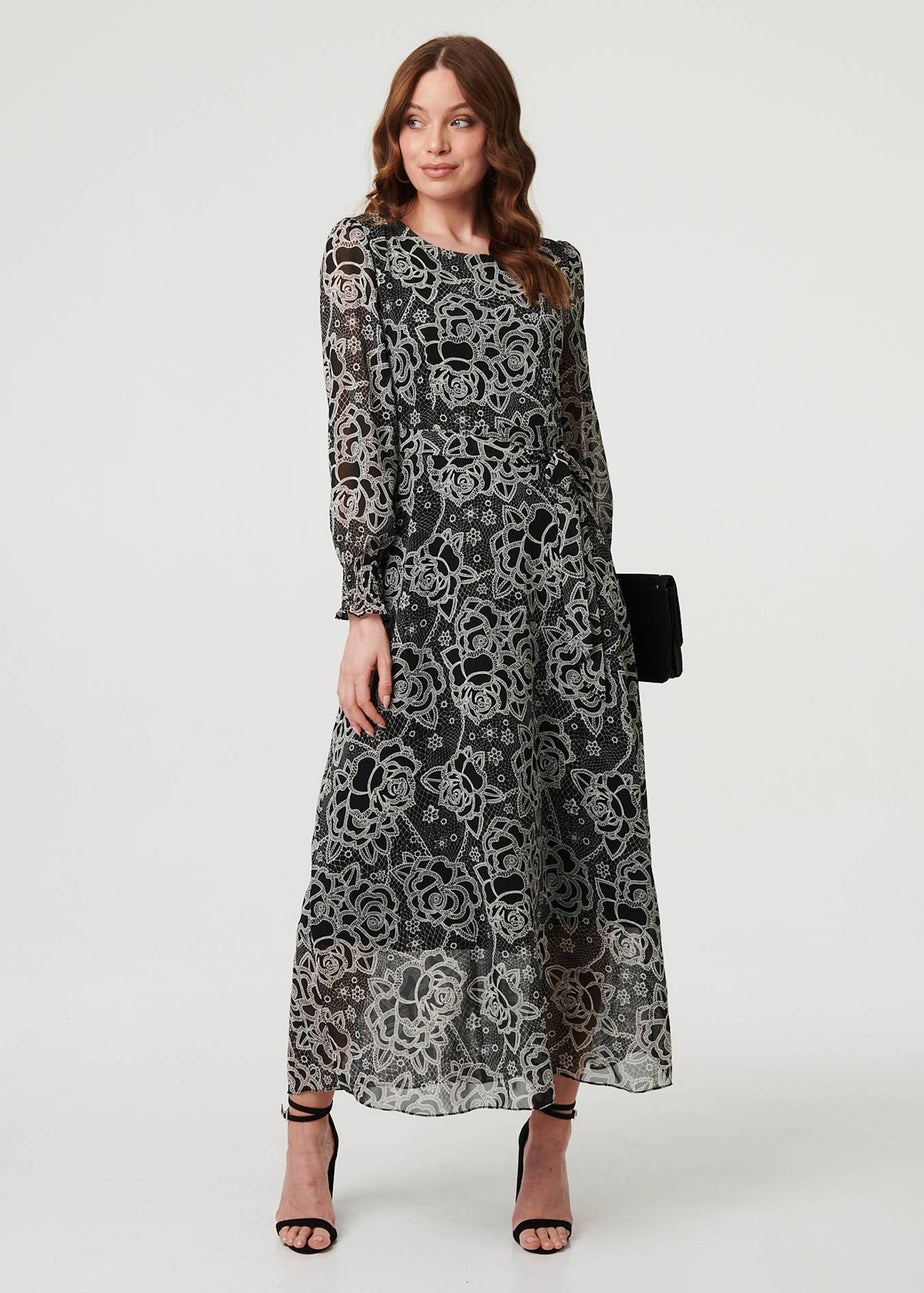 Izabel London Black Printed Semi Sheer Layer Maxi Dress