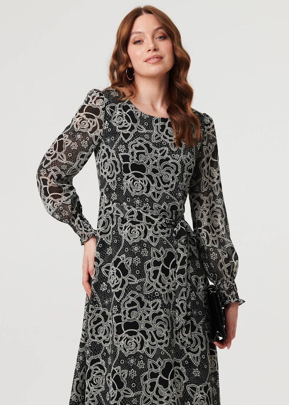 Izabel London Black Printed Semi Sheer Layer Maxi Dress