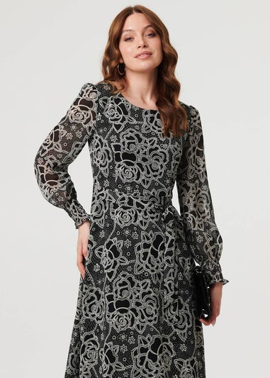 Izabel London Black Printed Semi Sheer Layer Maxi Dress