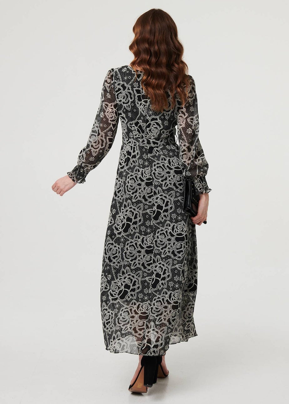 Izabel London Black Printed Semi Sheer Layer Maxi Dress