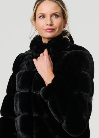 Izabel London Black Faux Fur High Neck Cropped Jacket