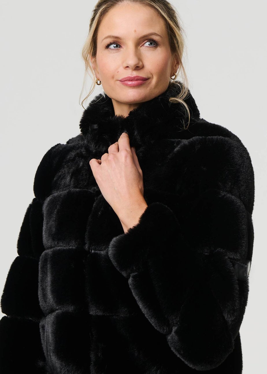 Izabel London Black Faux Fur High Neck Cropped Jacket