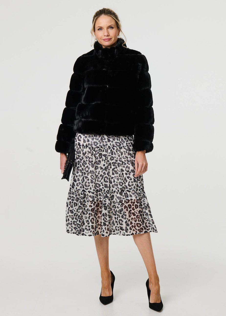 Izabel London Black Faux Fur High Neck Cropped Jacket