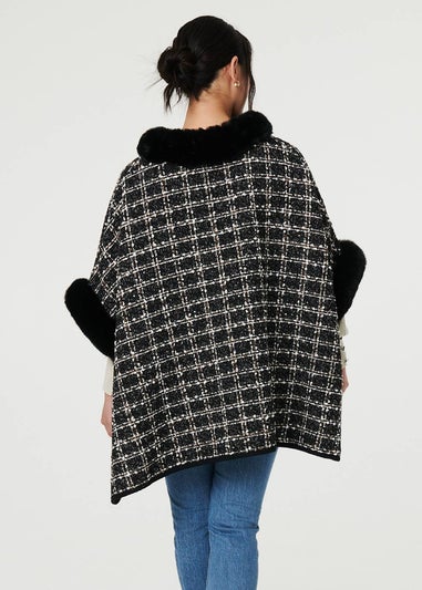 Izabel London Grey Faux Fur Lined Oversized Poncho