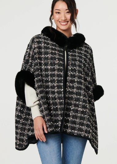 Izabel London Grey Faux Fur Lined Oversized Poncho