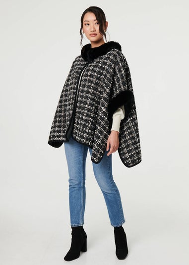 Izabel London Grey Faux Fur Lined Oversized Poncho
