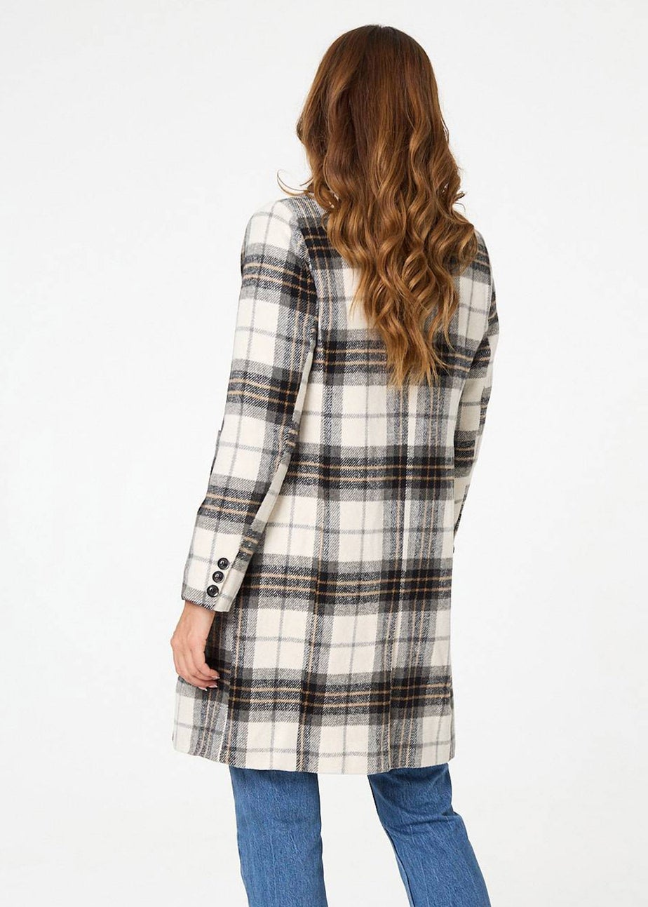Izabel London Beige Checked Double Breasted Longline Coat