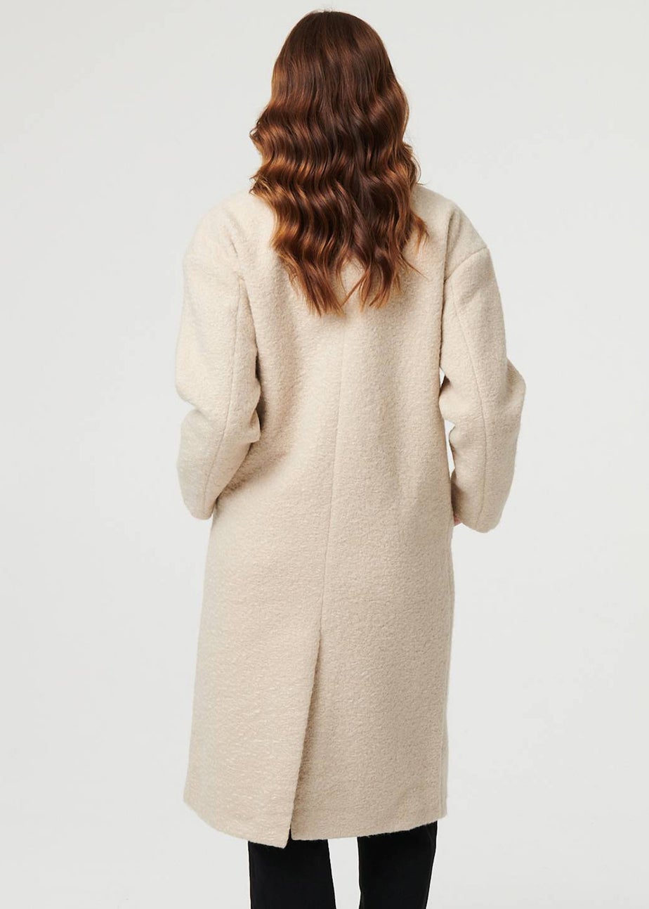 Izabel London Beige Teddy Texture Long Sleeve Oversized Coat