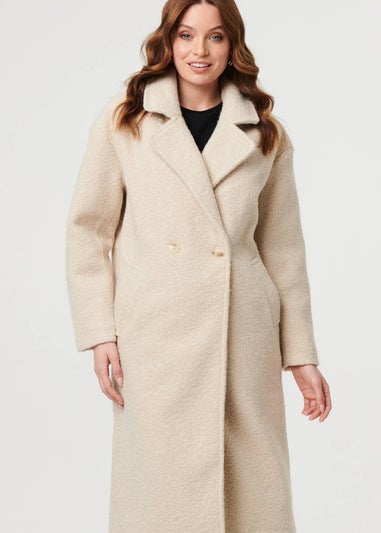 Izabel London Beige Teddy Texture Long Sleeve Oversized Coat
