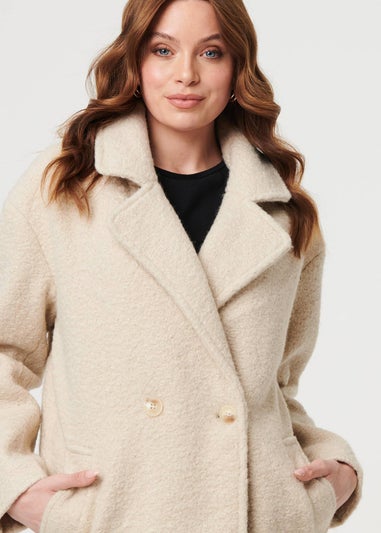 Izabel London Beige Teddy Texture Long Sleeve Oversized Coat