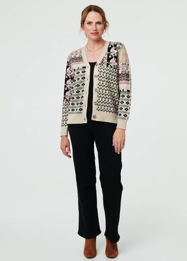 Izabel London Cream Patchwork Print Long Sleeve Cardigan
