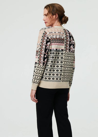 Izabel London Cream Patchwork Print Long Sleeve Cardigan