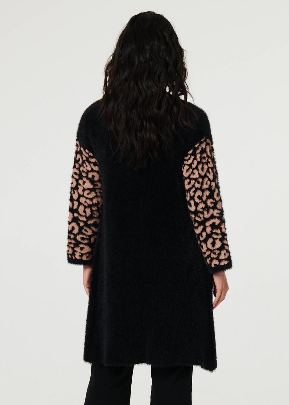 Izabel London Black Animal Print Open Longline Cardigan