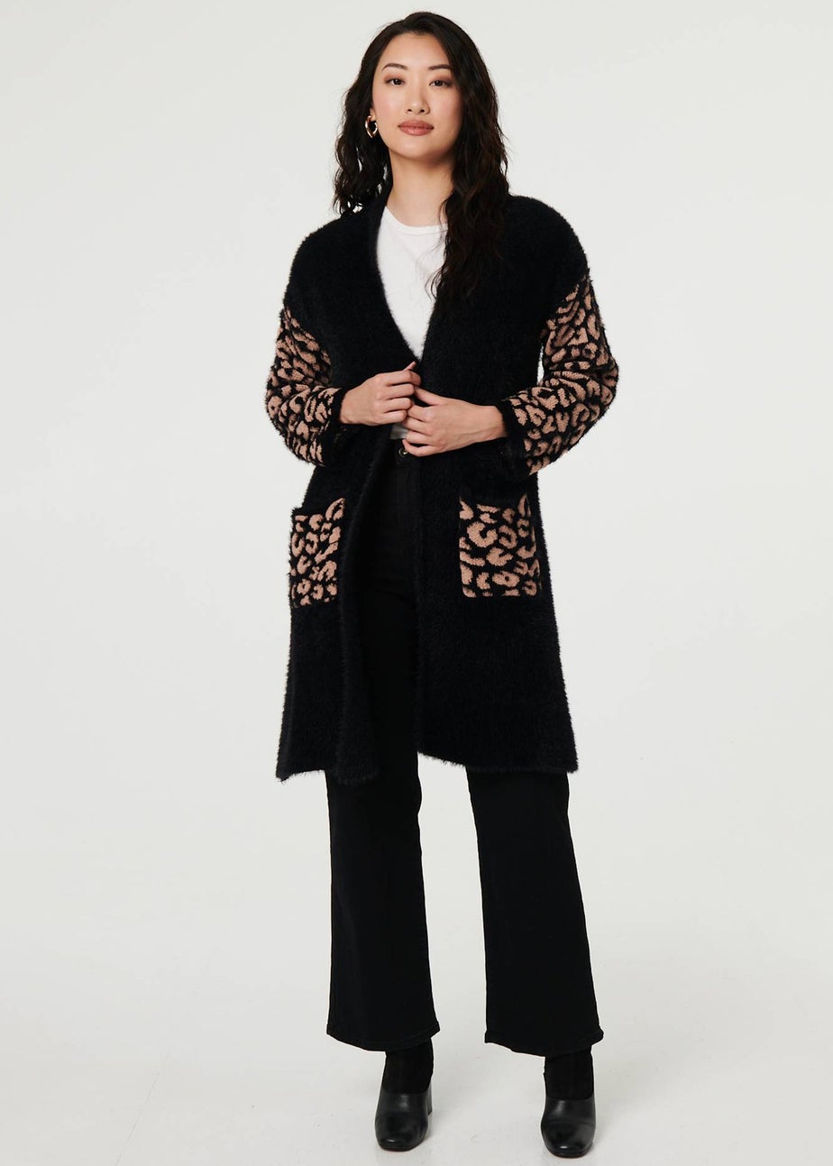 Izabel London Black Animal Print Open Longline Cardigan
