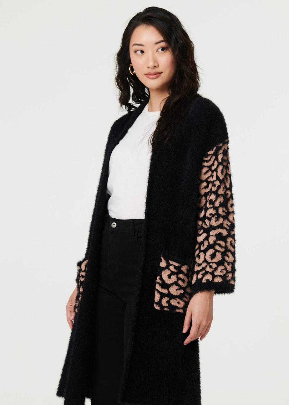Izabel London Black Animal Print Open Longline Cardigan