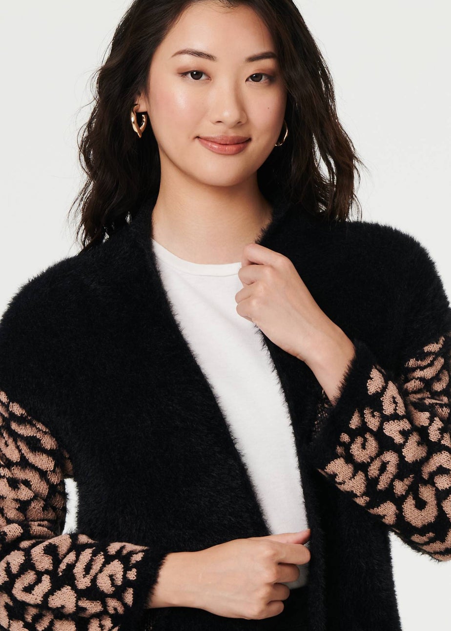 Izabel London Black Animal Print Open Longline Cardigan