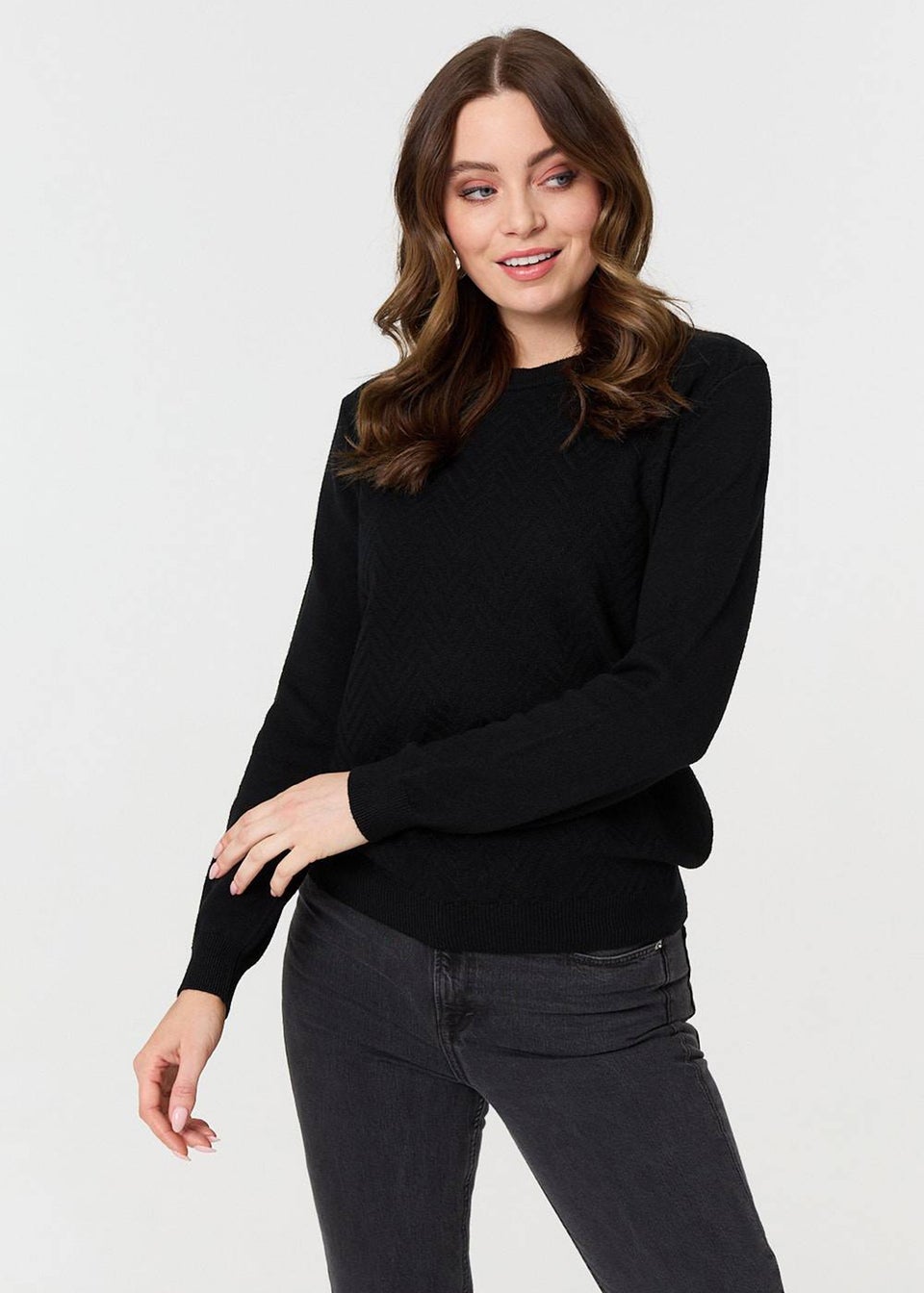Izabel London Black Chevron Soft Knit Long Sleeve Jumper