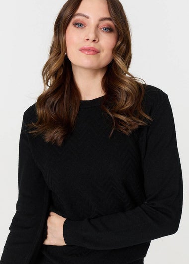 Izabel London Black Chevron Soft Knit Long Sleeve Jumper