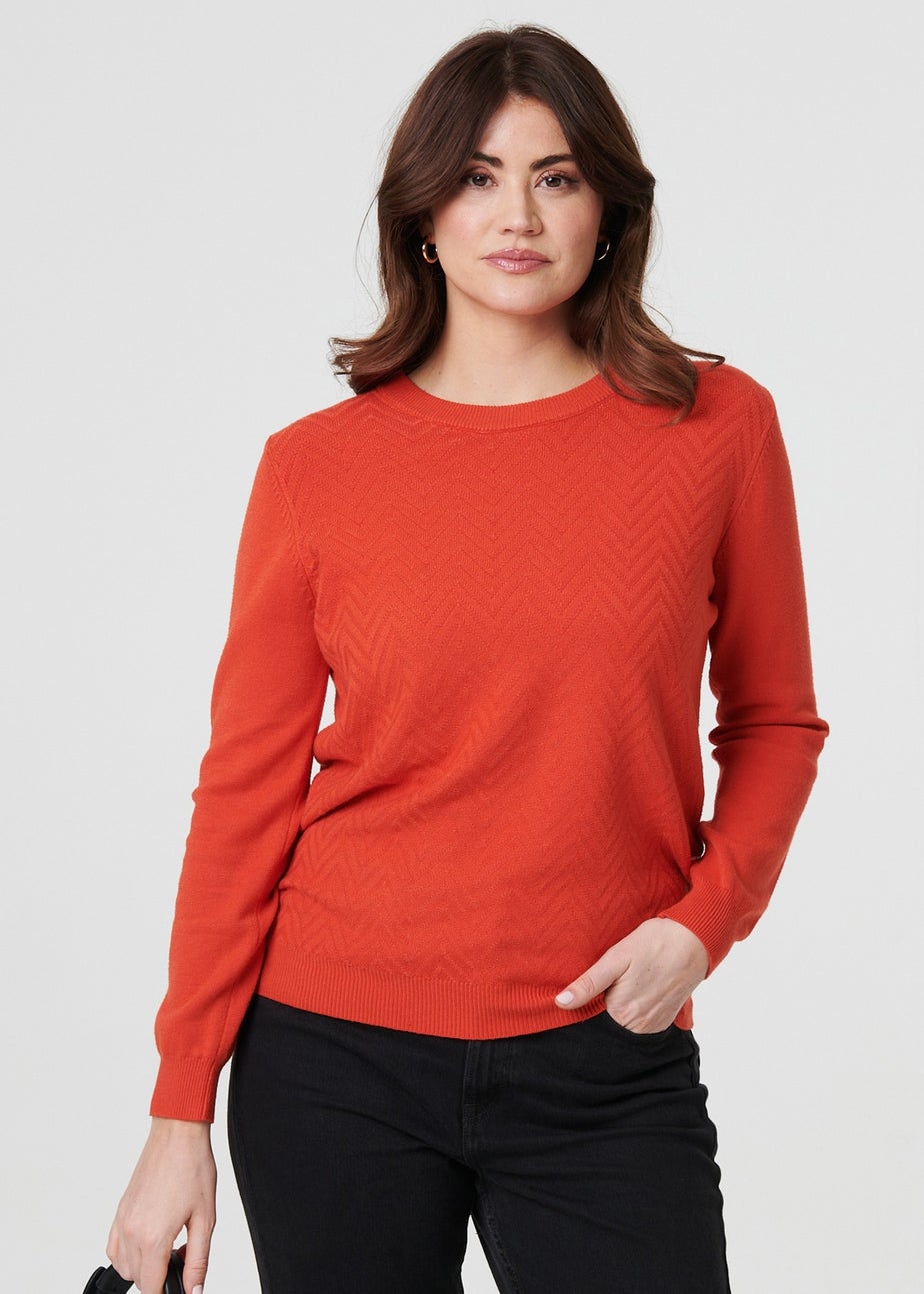 Izabel London Orange Chevron Soft Knit Long Sleeve Jumper