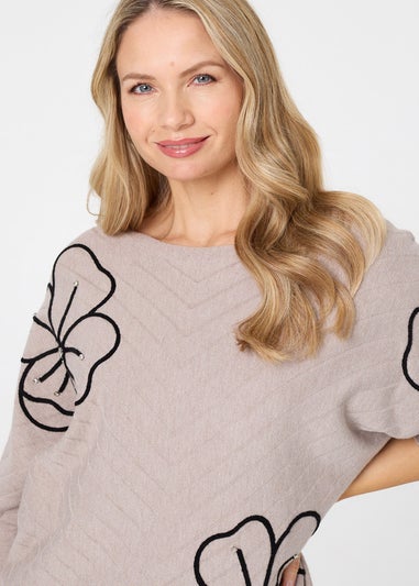 Izabel London Beige Floral Sparkle Batwing Sleeve Jumper