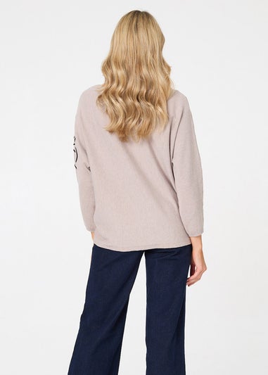 Izabel London Beige Floral Sparkle Batwing Sleeve Jumper