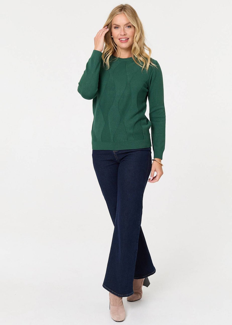 Izabel London Green Textured Long Sleeve Slim Knit Jumper