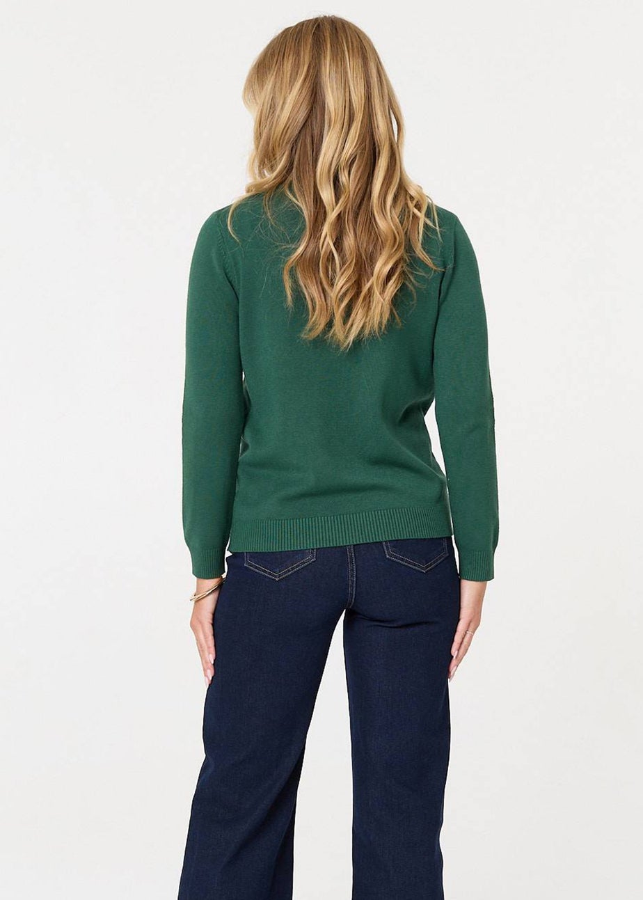Izabel London Green Textured Long Sleeve Slim Knit Jumper