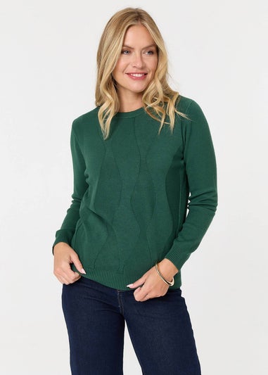 Izabel London Green Textured Long Sleeve Slim Knit Jumper