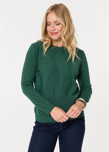 Izabel London Green Textured Long Sleeve Slim Knit Jumper