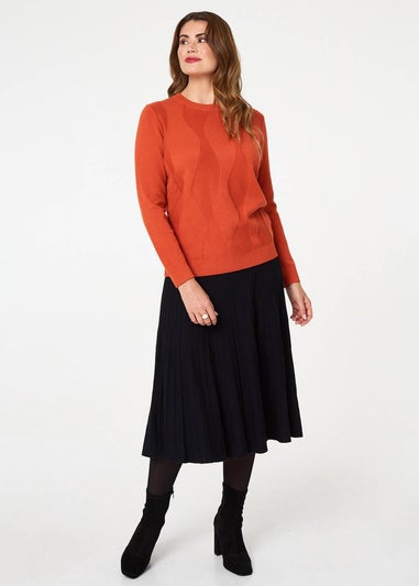 Izabel London Orange Textured Long Sleeve Slim Knit Jumper