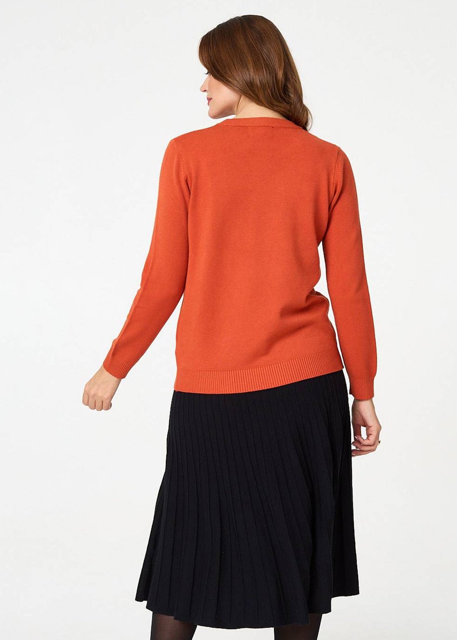 Izabel London Orange Textured Long Sleeve Slim Knit Jumper
