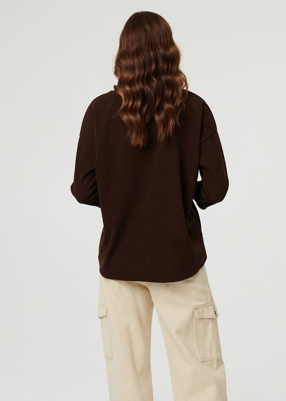 Izabel London Brown Contrast Hem Relaxed 3/4 Sleeve Jumper