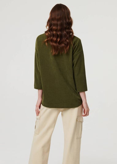 Izabel London Khaki Contrast Hem Relaxed 3/4 Sleeve Jumper
