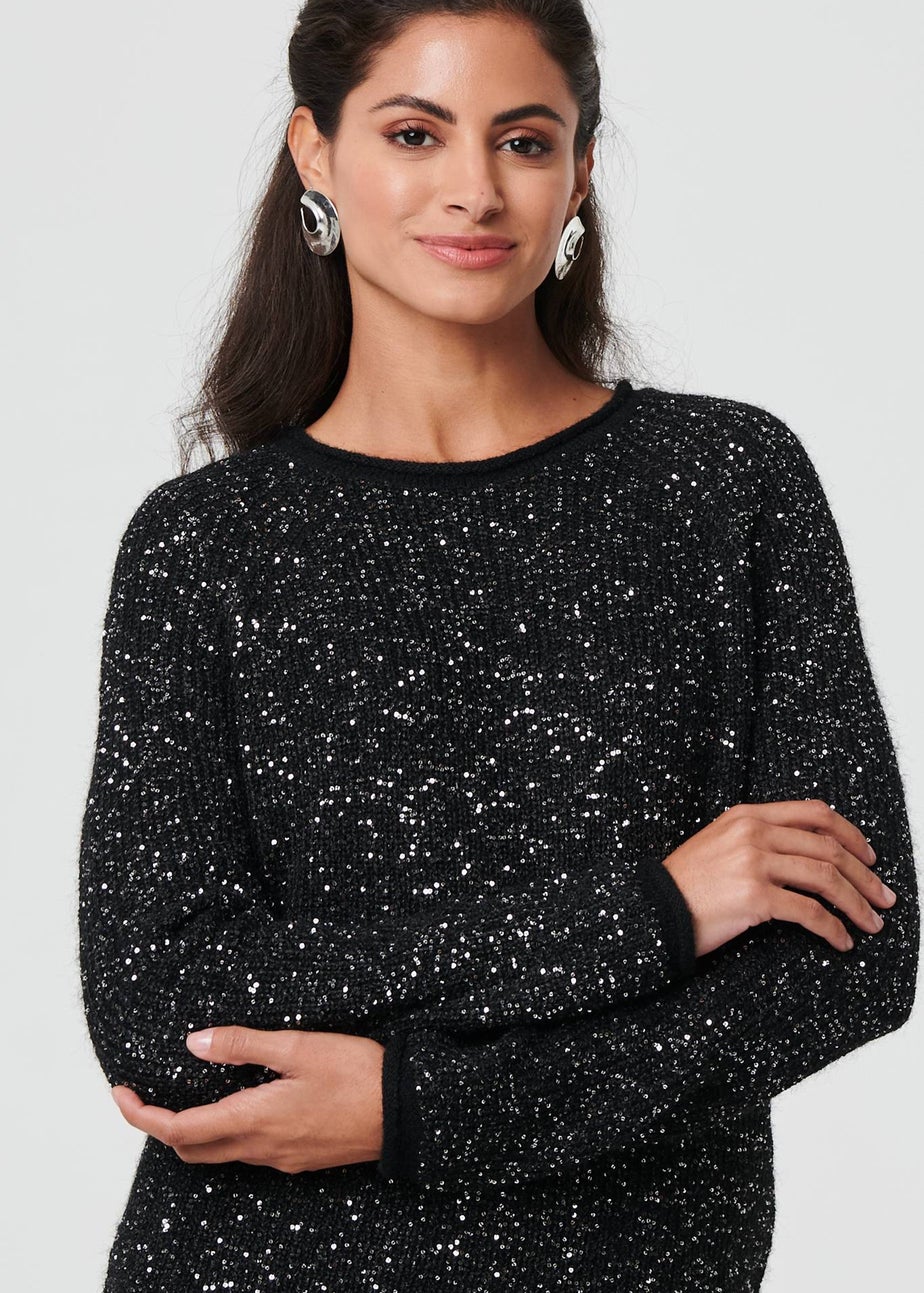 Izabel London Black Sparkly Embellished Slim Jumper