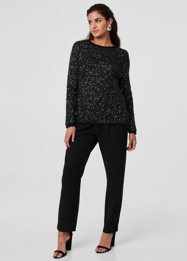 Izabel London Black Sparkly Embellished Slim Jumper