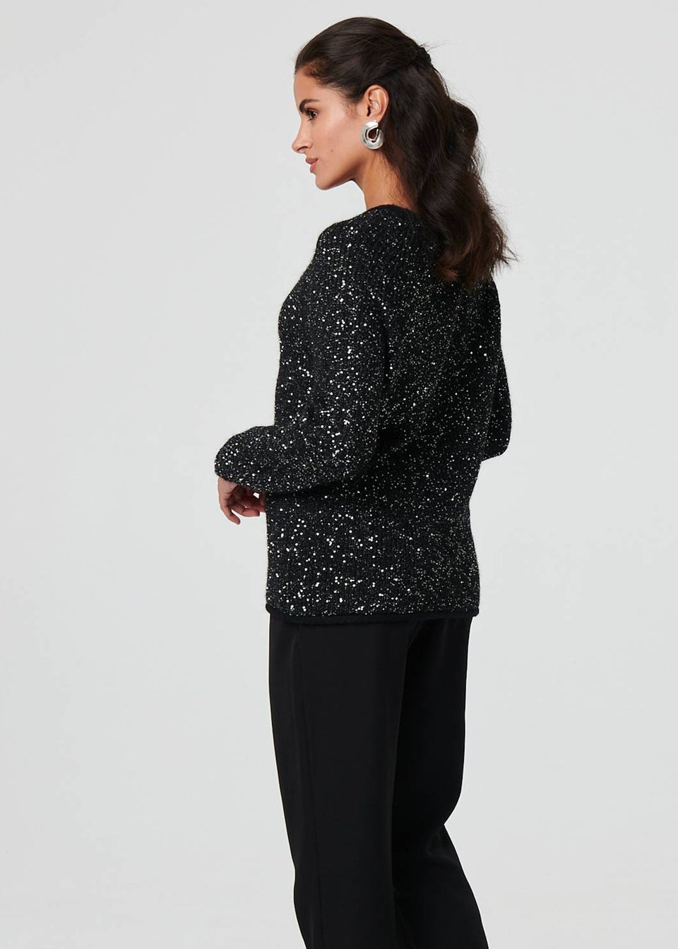 Izabel London Black Sparkly Embellished Slim Jumper