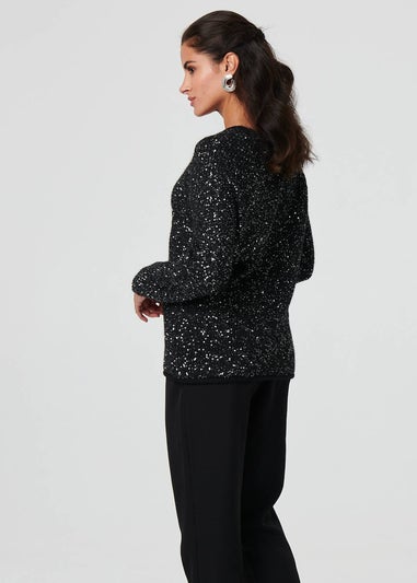 Izabel London Black Sparkly Embellished Slim Jumper