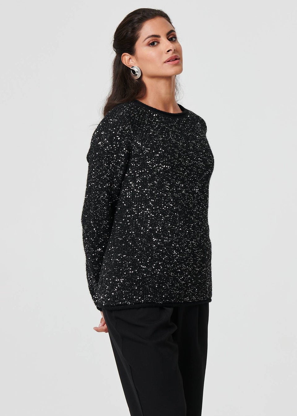 Izabel London Black Sparkly Embellished Slim Jumper