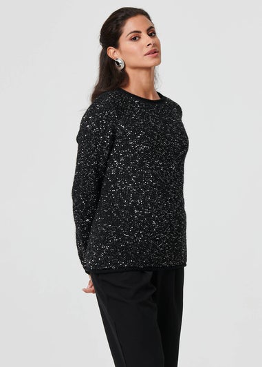 Izabel London Black Sparkly Embellished Slim Jumper